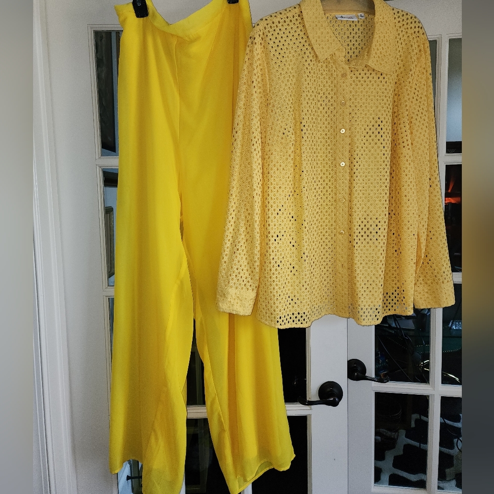 Plus Size Lemon Yellow 2 Pc Set - image 1